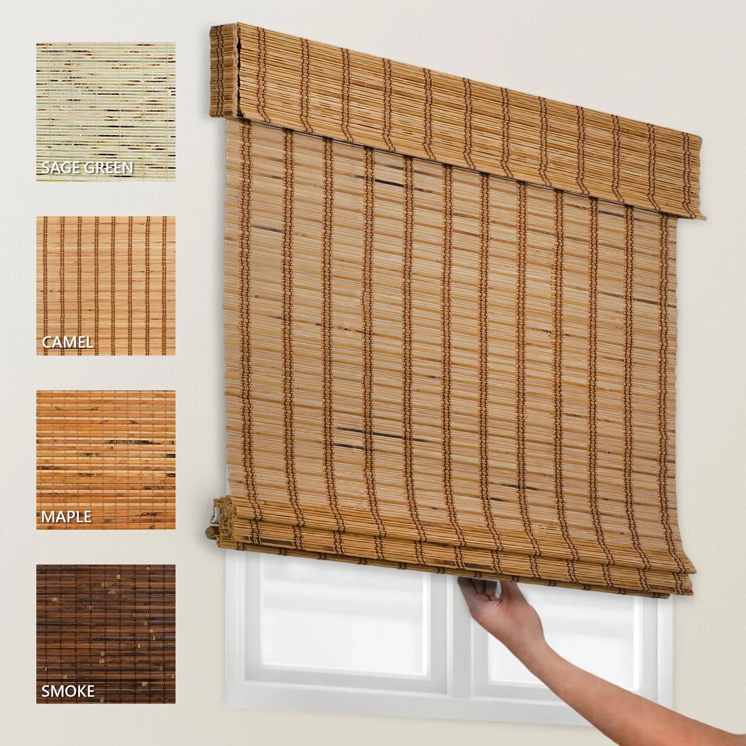 Light Filtering | Custom Natural Bamboo with Valance | Camel