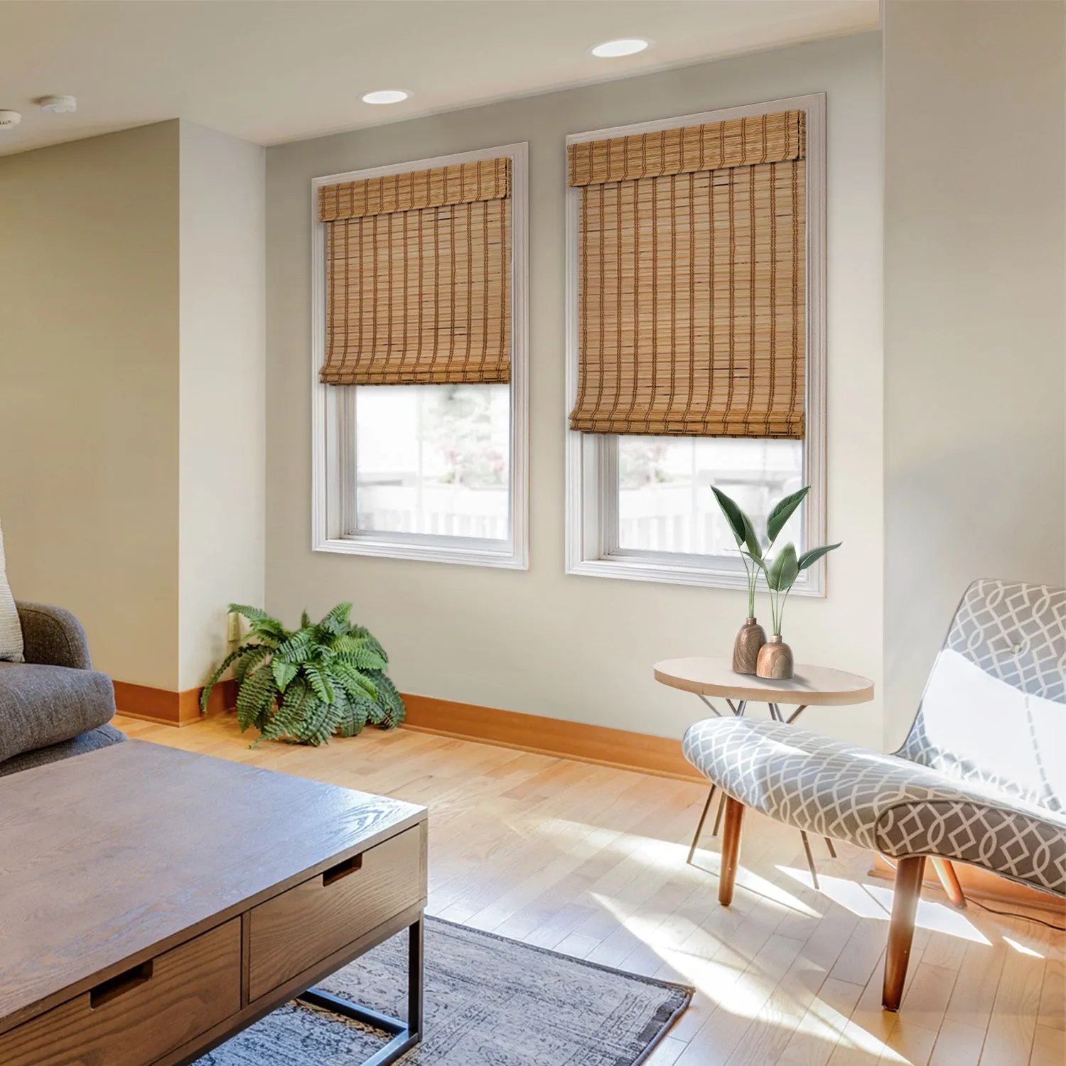 Light Filtering | Custom Natural Bamboo with Valance | Camel