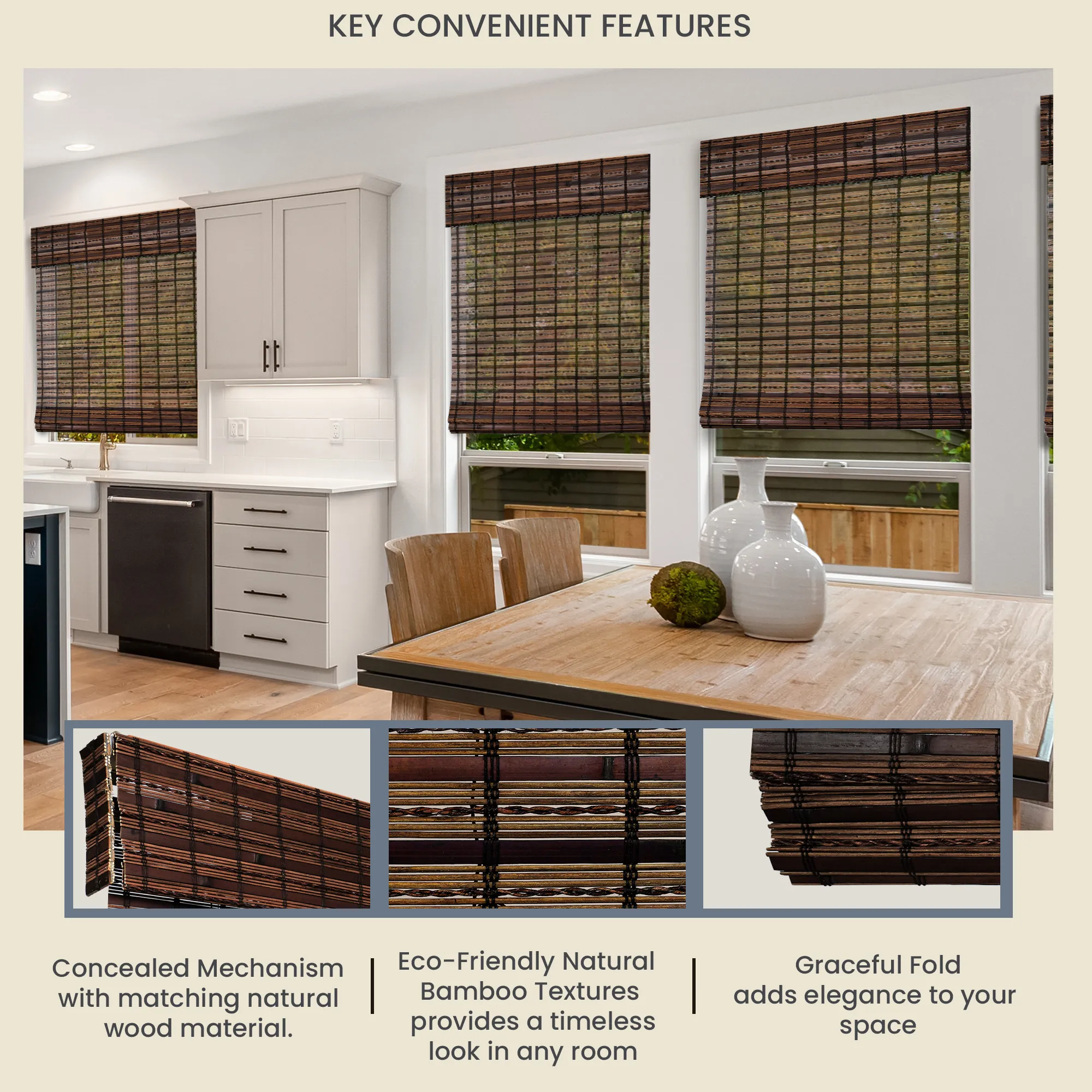 Light Filtering | Custom Natural Bamboo with Valance | Jacobean