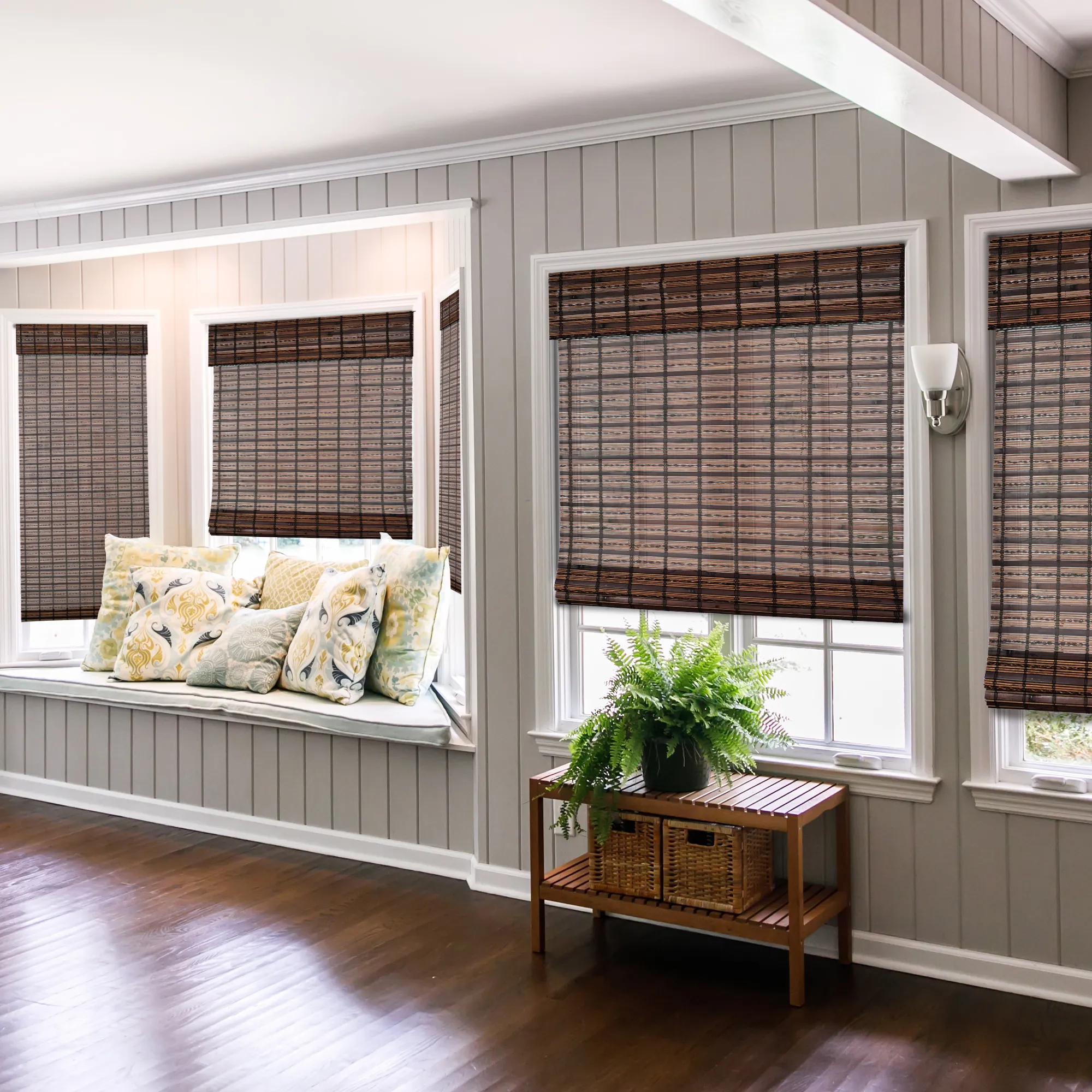 Light Filtering | Custom Natural Bamboo with Valance | Jacobean