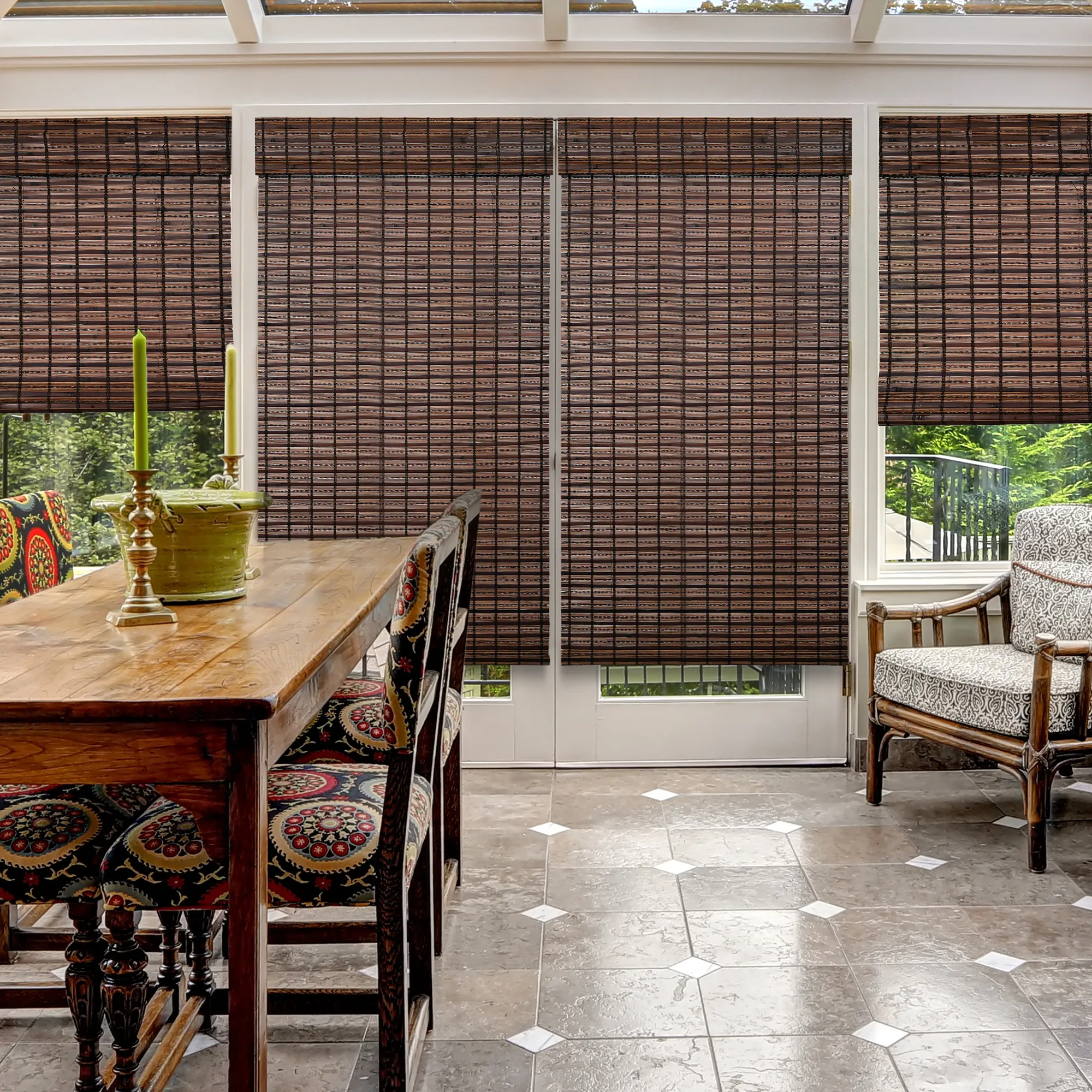Light Filtering | Custom Natural Bamboo with Valance | Jacobean