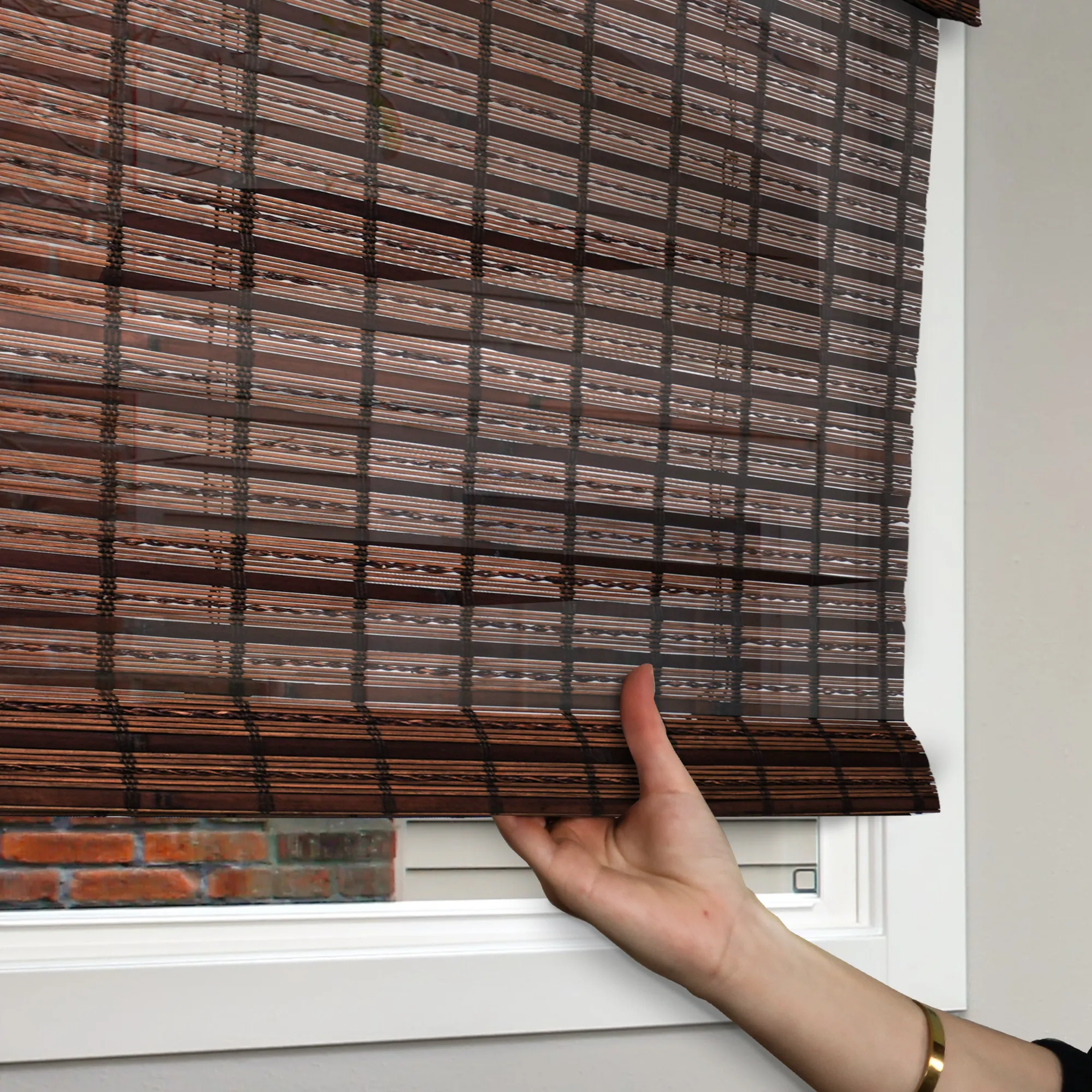 Light Filtering | Custom Natural Bamboo with Valance | Jacobean