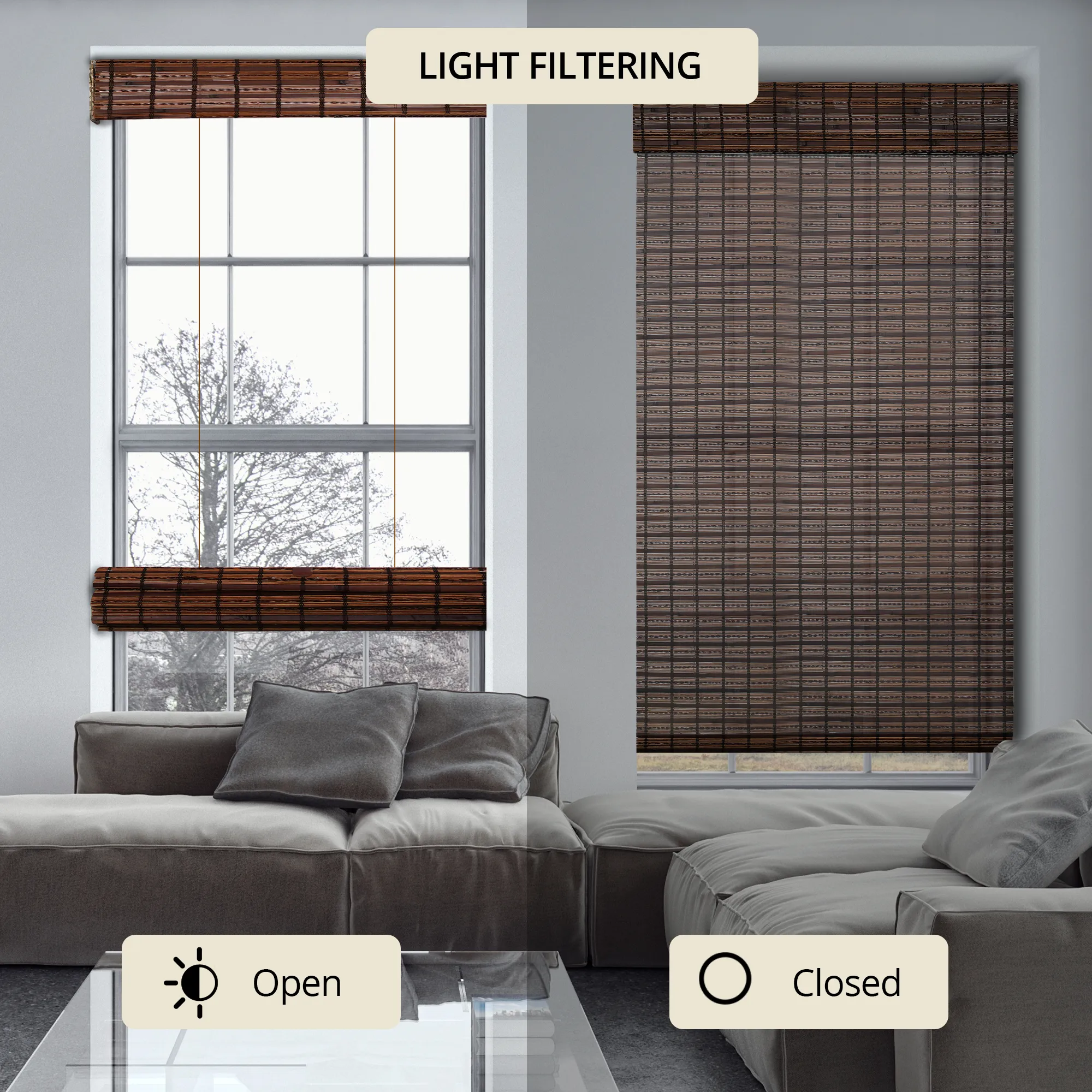 Light Filtering | Top Down Bottom up Custom Natural Bamboo | Jacobean