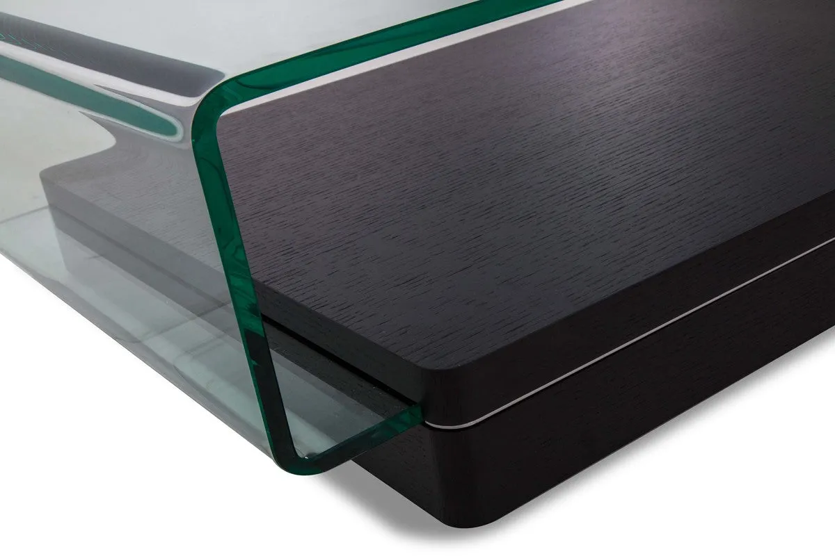 Modrest Vitro Modern Glass and Oak Coffee Table