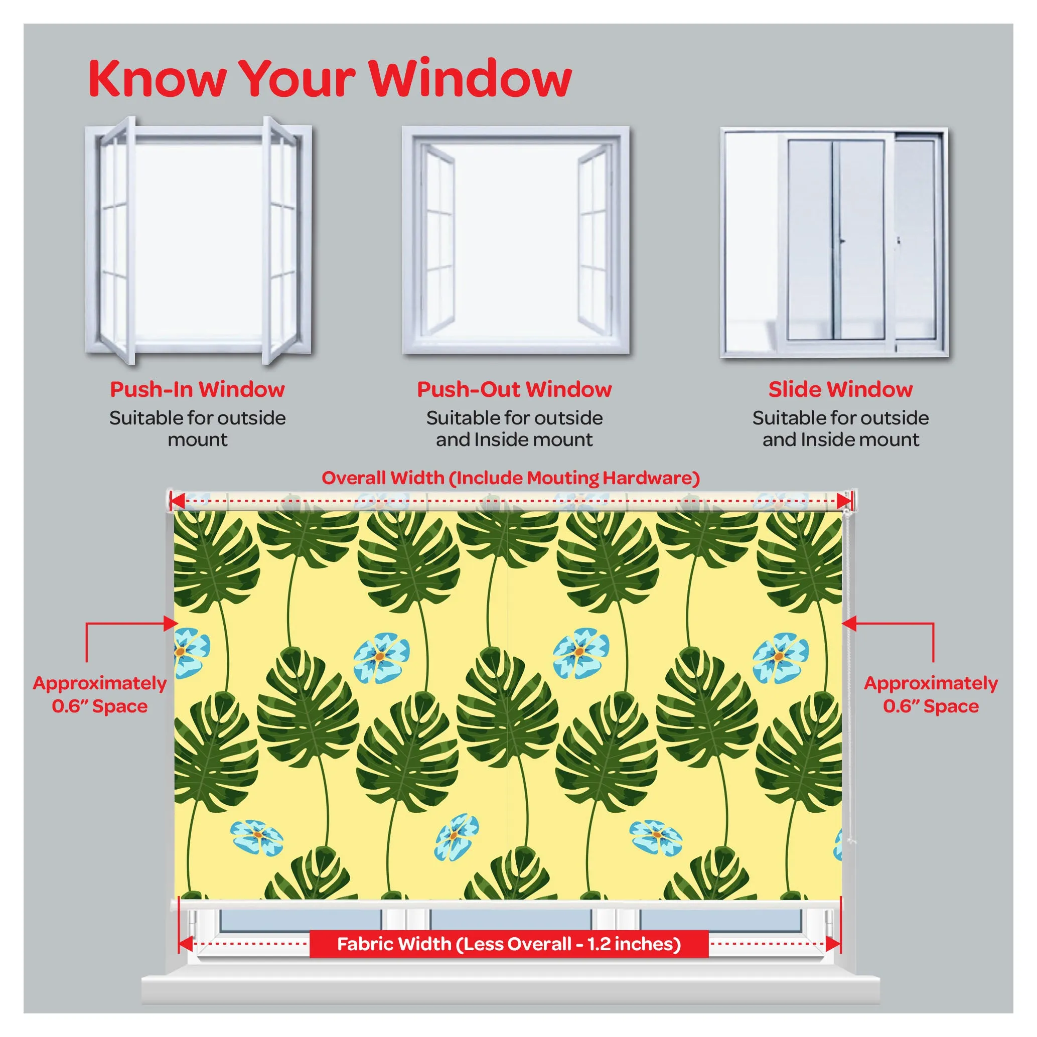 Monstera Borsigiana Aurea Marmorata Print Window Roller Shade