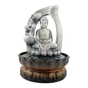 MYADDICTION Buddha Tabletop Fountain LED Lights Zen Rock Water Waterfall Home Deck Decor