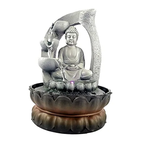 MYADDICTION Buddha Tabletop Fountain LED Lights Zen Rock Water Waterfall Home Deck Decor