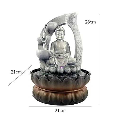 MYADDICTION Buddha Tabletop Fountain LED Lights Zen Rock Water Waterfall Home Deck Decor