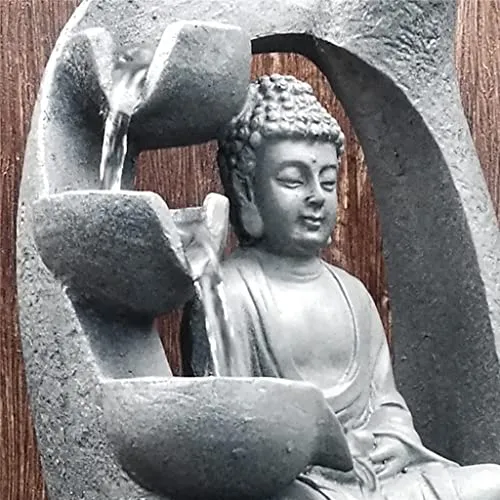 MYADDICTION Buddha Tabletop Fountain LED Lights Zen Rock Water Waterfall Home Deck Decor