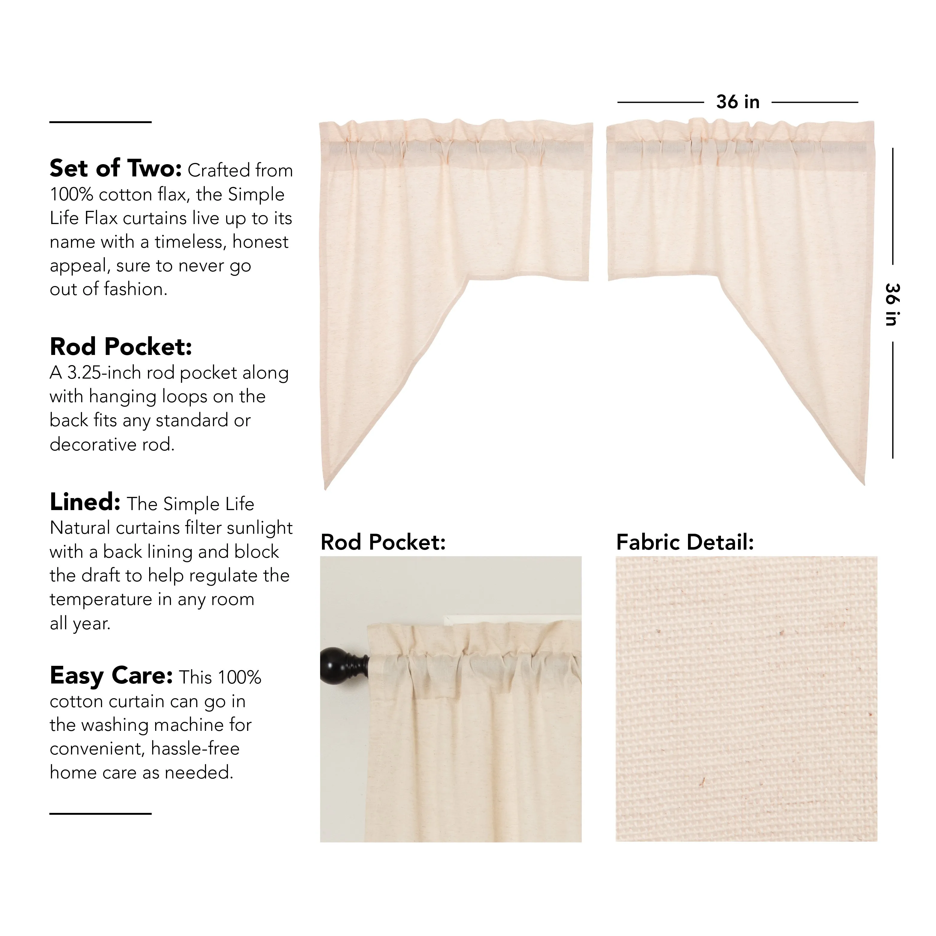 Simple Life Flax Natural Swag Set of 2 36x36x16