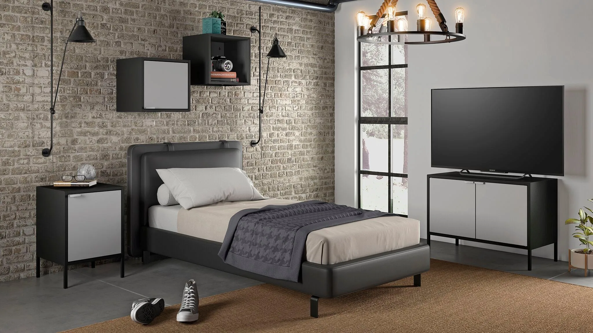 Smart Floating Cube Cabinet in Black and Grey
