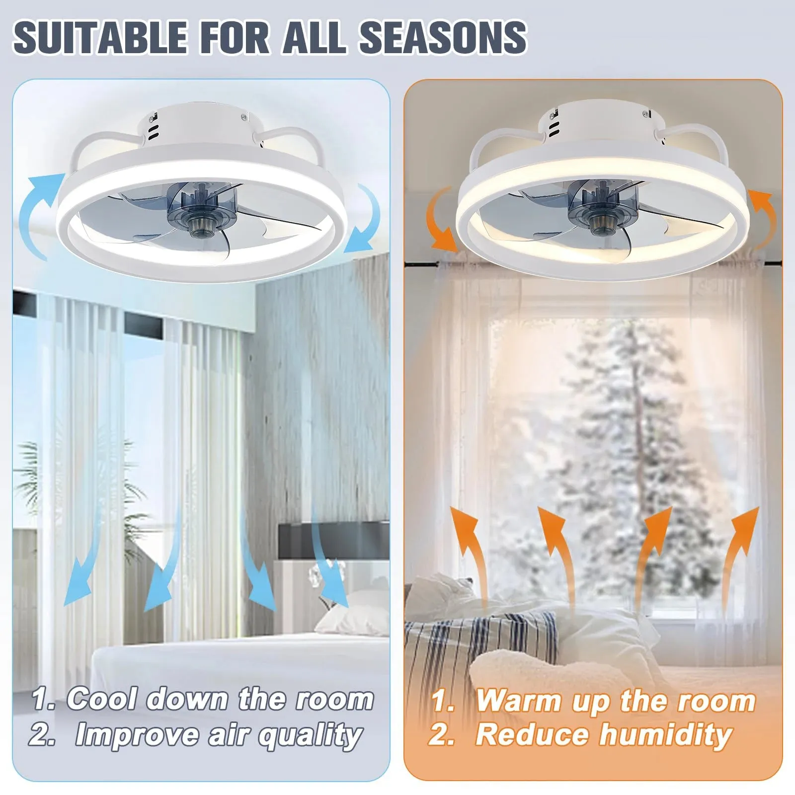 Smart Silent Ceiling Fan with Light - 6 Speed Remote Control