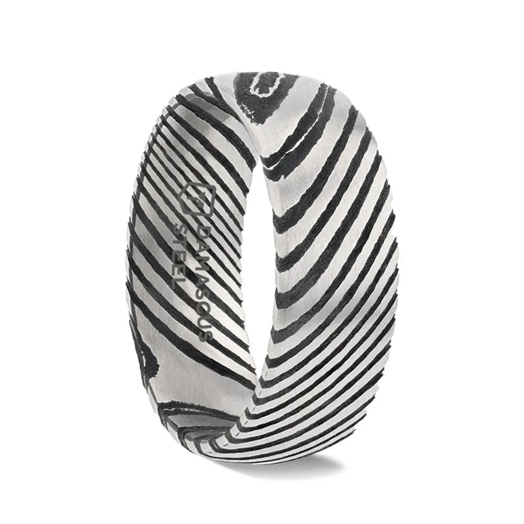 STARK Black Brushed Damascus Steel Men’s Wedding Band - 8mm