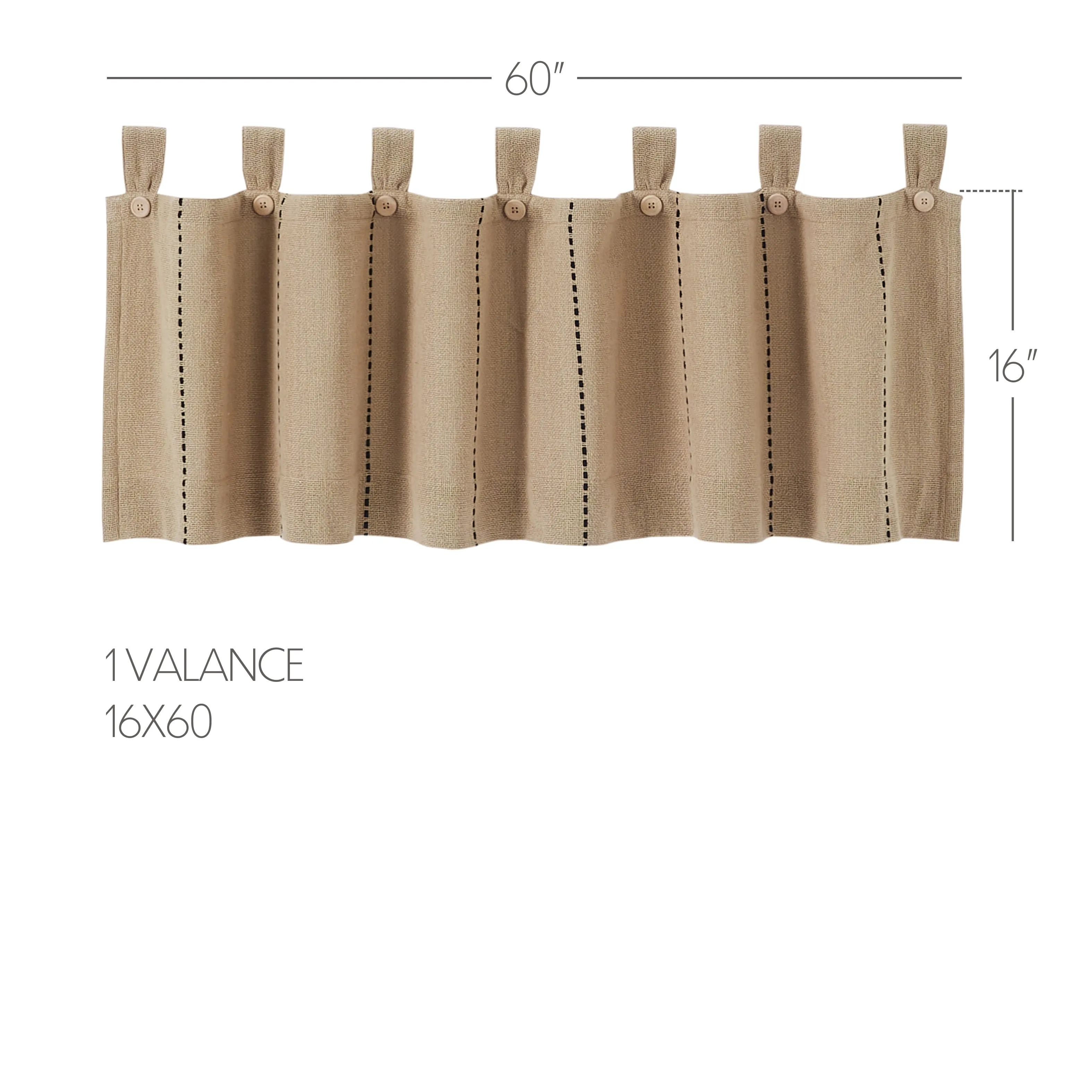 Stitched Burlap Natural Valance 16x60
