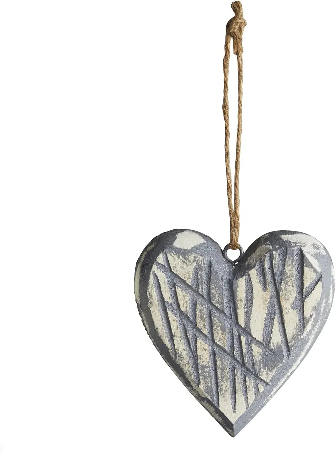 TEXTURED WOOD HEART SHAPED HANGING DÉCOR ORNAMENT WITH TWINE LOOP