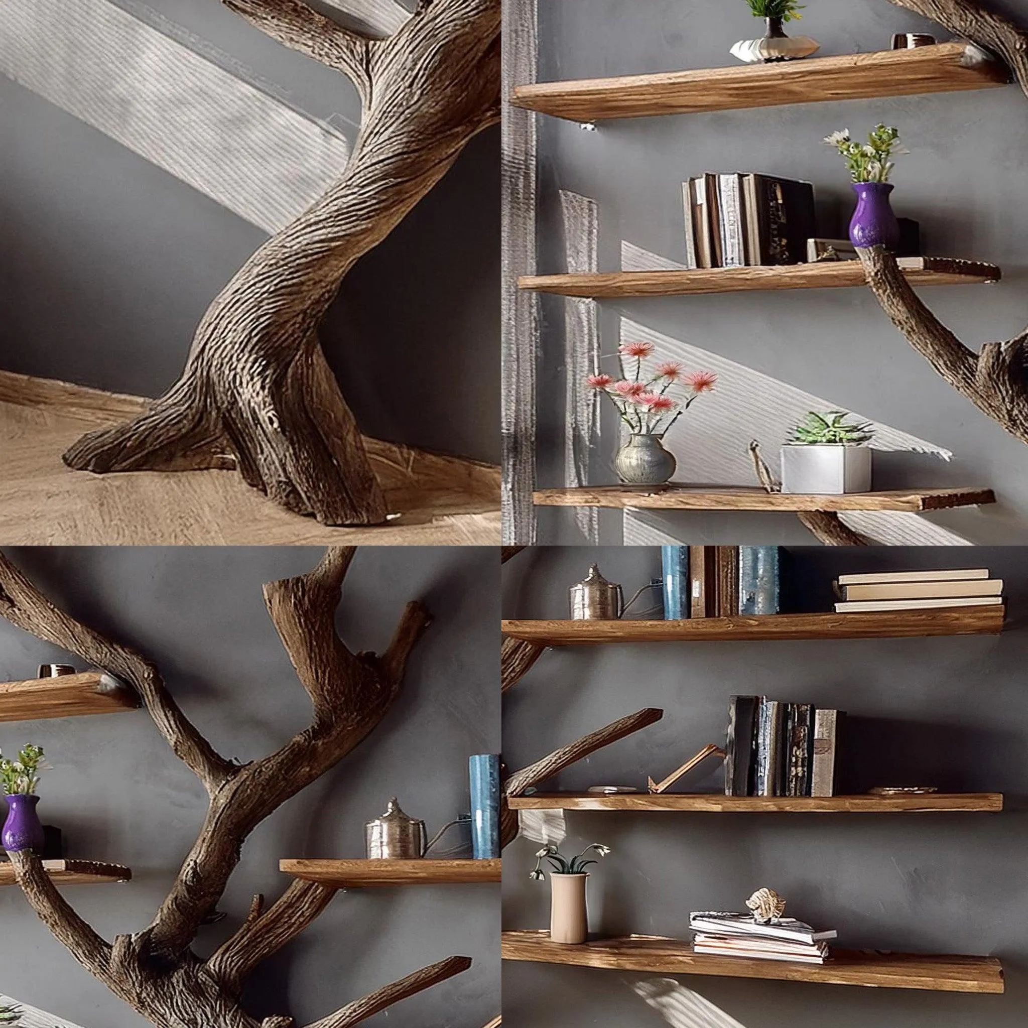 Tree Branch Floating Bookshelf Solid Wood Wall Decor