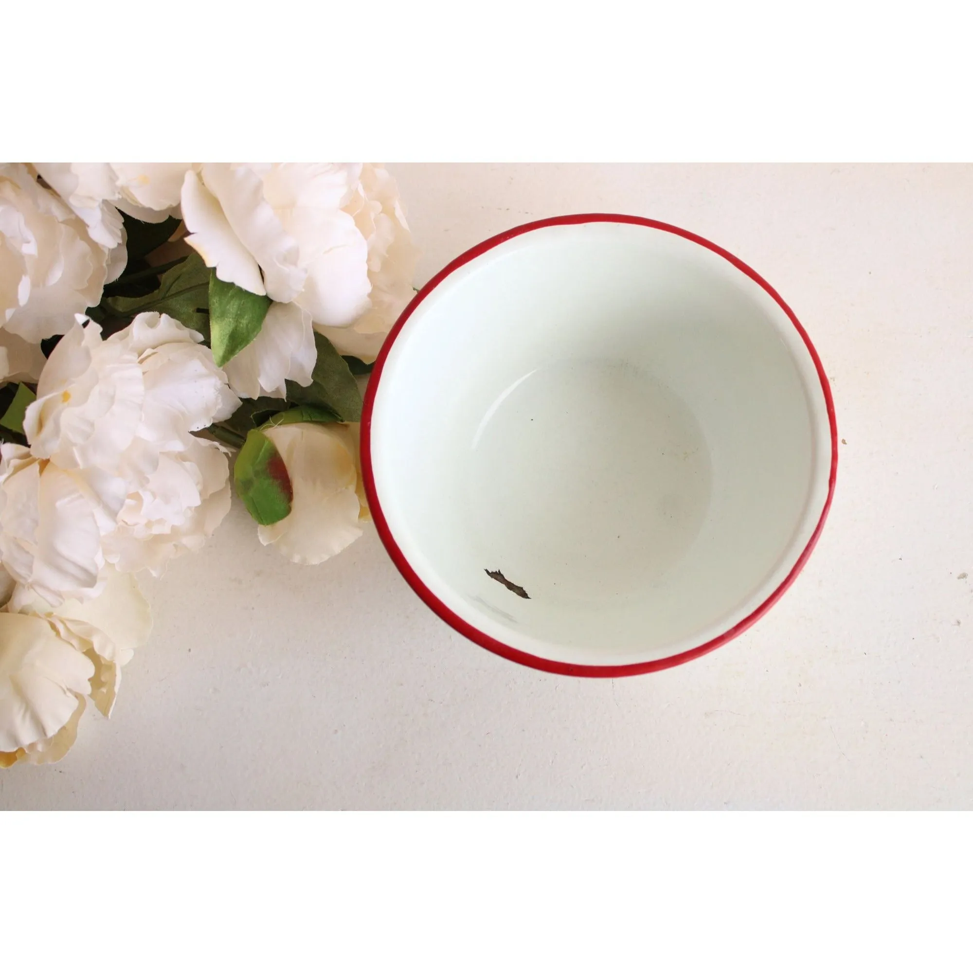 Vintage 1940s 1950s Cherry Print Enamelware Bowl