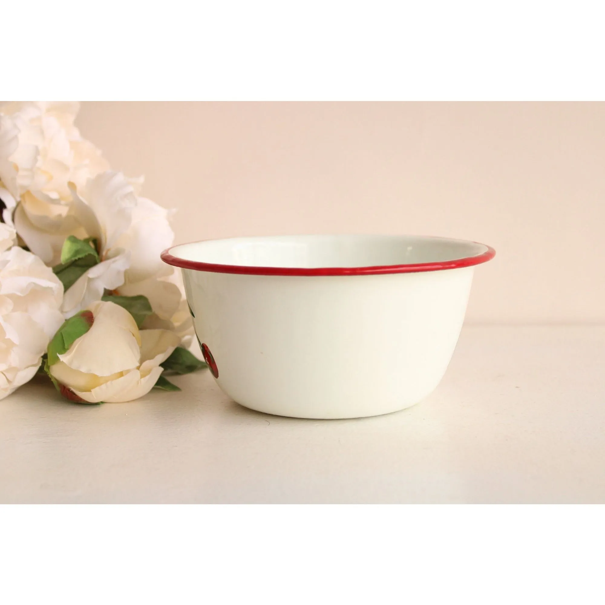 Vintage 1940s 1950s Cherry Print Enamelware Bowl