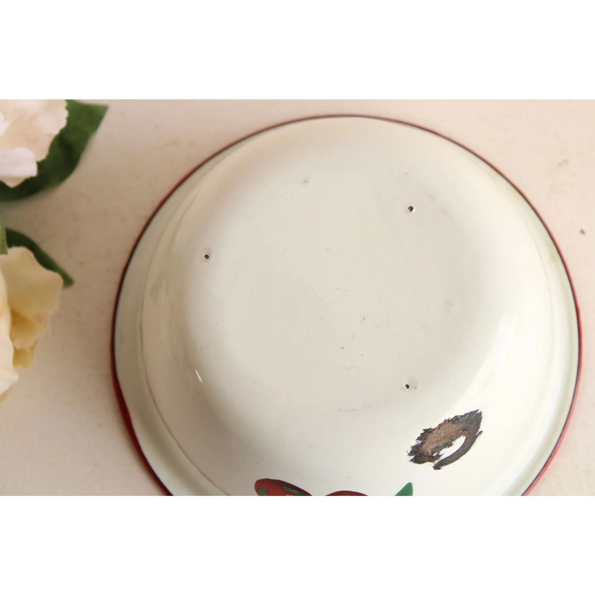 Vintage 1940s 1950s Cherry Print Enamelware Bowl