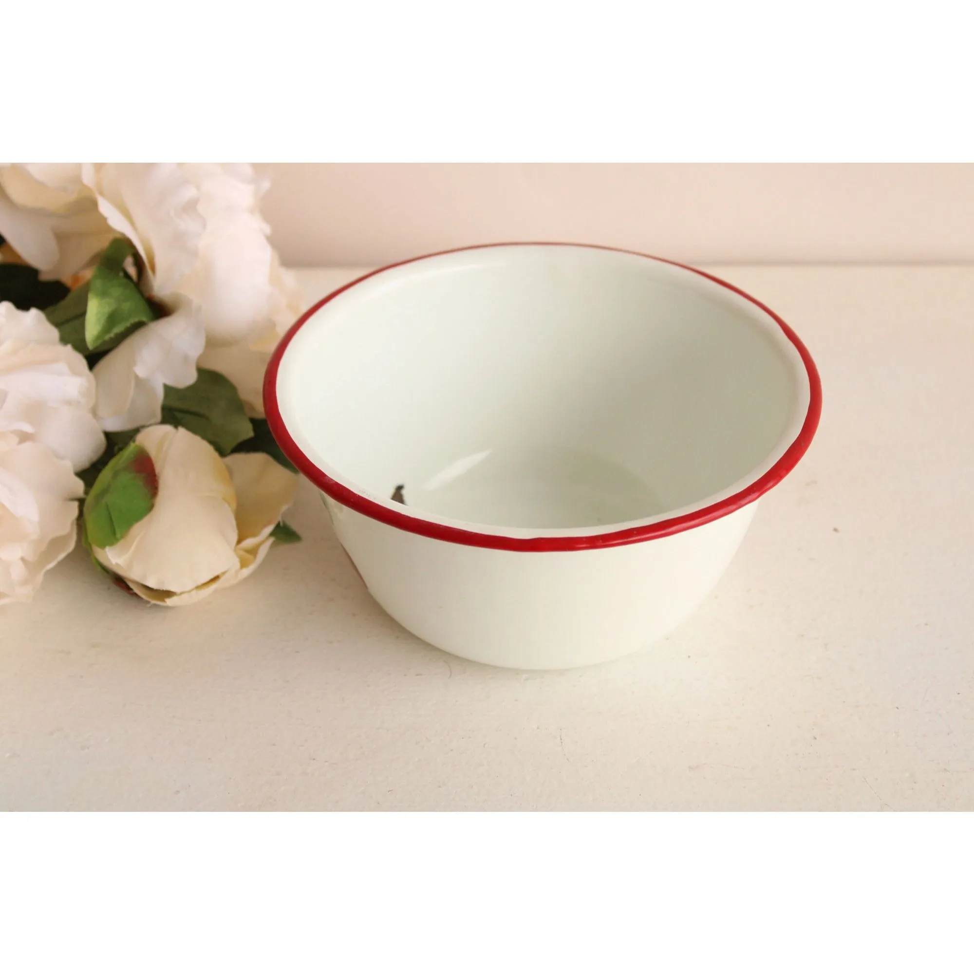 Vintage 1940s 1950s Cherry Print Enamelware Bowl