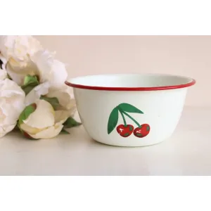 Vintage 1940s 1950s Cherry Print Enamelware Bowl