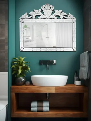 Vintage Elegance to Your Foyer Venetian Mirror with Etched Decorative Rectangular Design for Home Decor (Design 3, 70x80 CM)