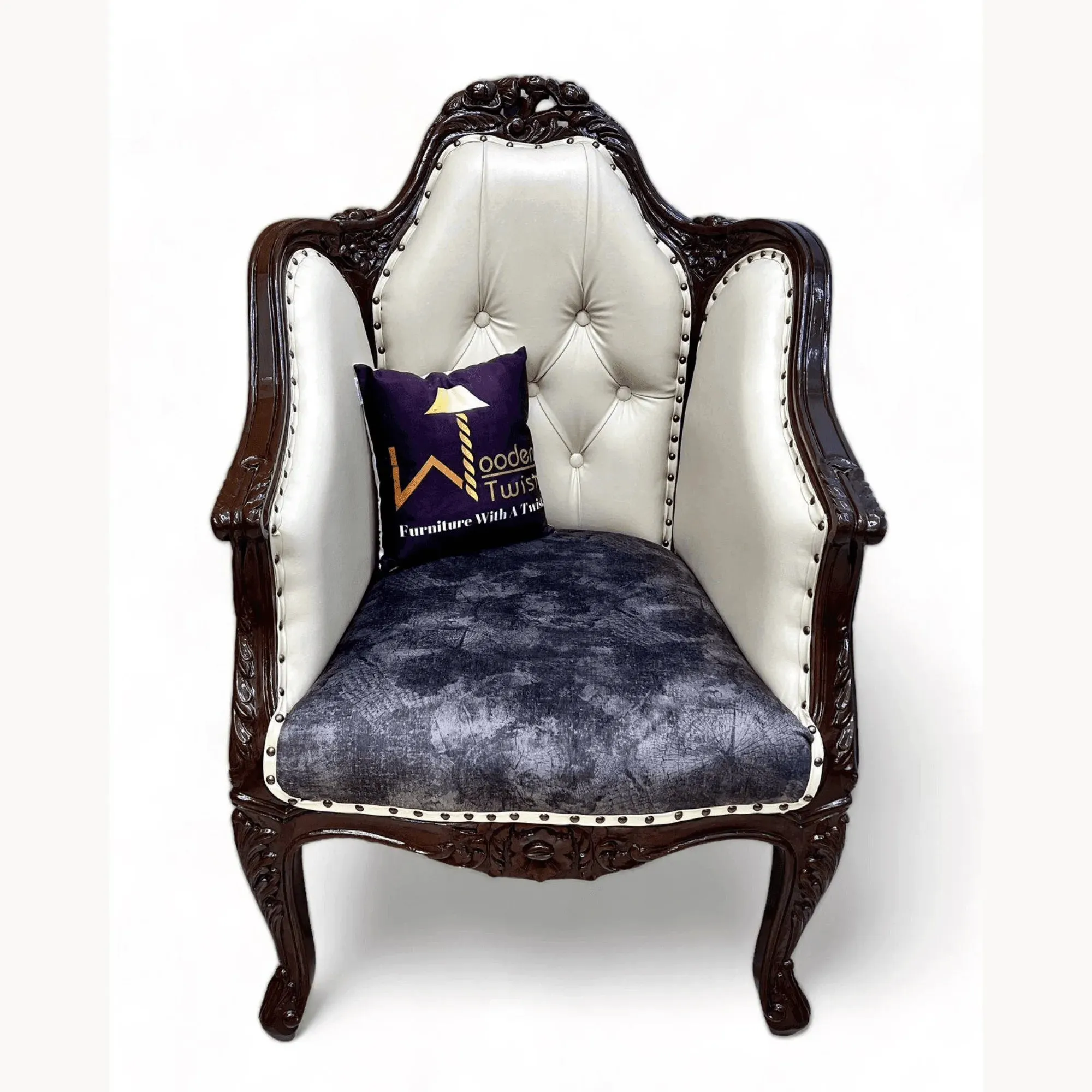 Wooden Twist Hand Carved Baroque Style Sofa Chair