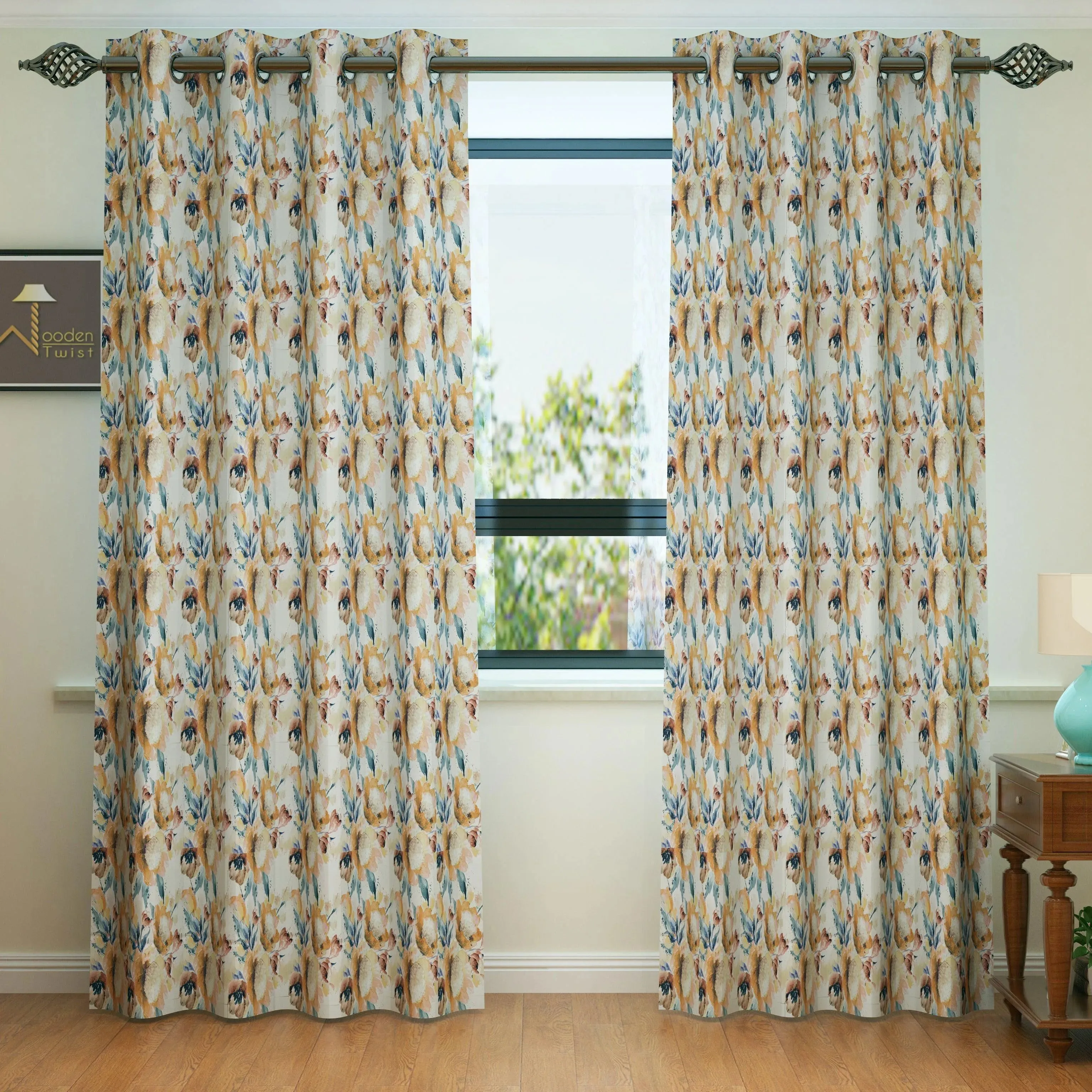 Wooden Twist Light Filtering 7 Ft Rectangular Holland Fabric Curtain ( Beige )