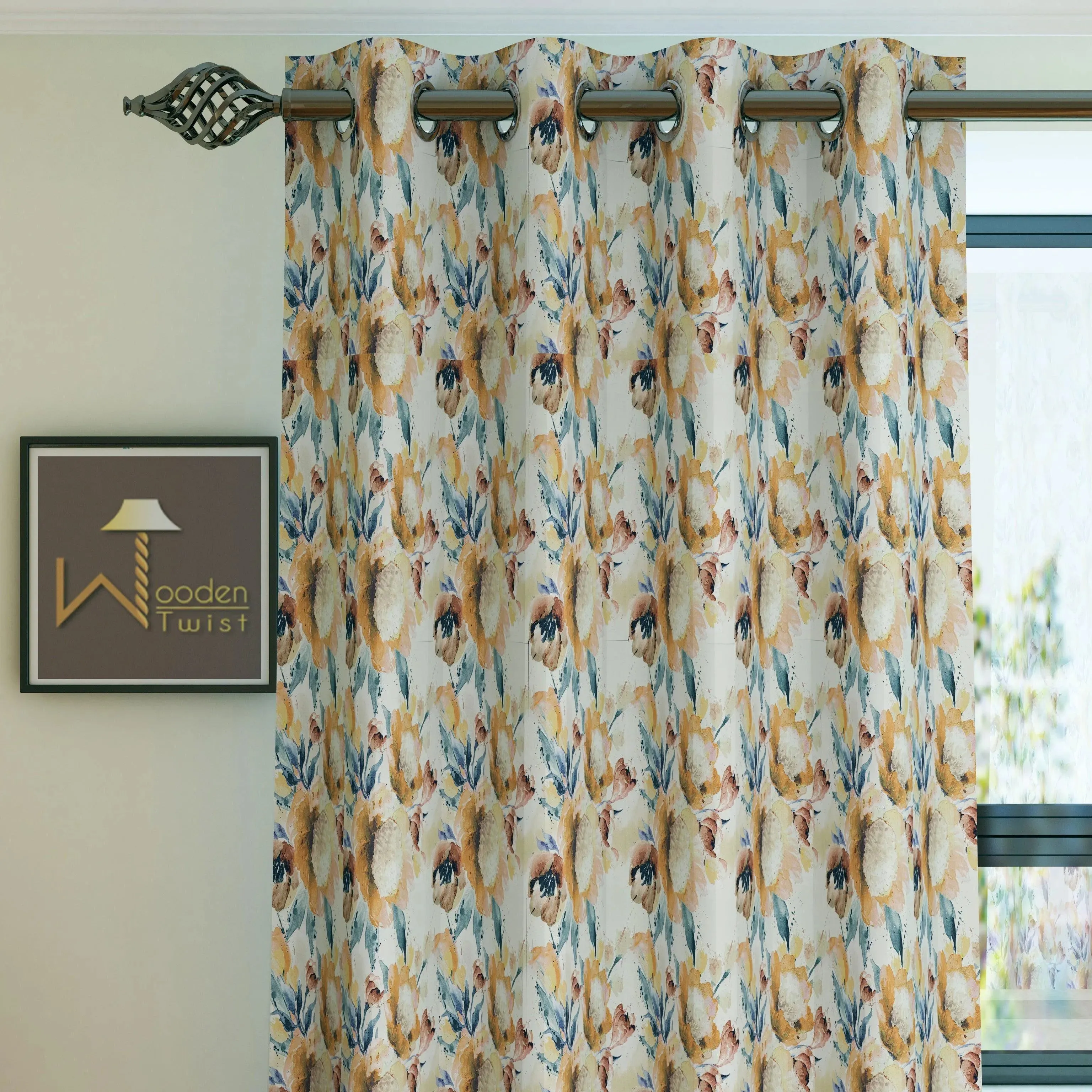 Wooden Twist Light Filtering 7 Ft Rectangular Holland Fabric Curtain ( Beige )