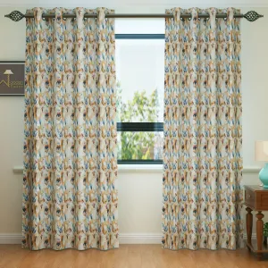 Wooden Twist Light Filtering 7 Ft Rectangular Holland Fabric Curtain ( Beige )
