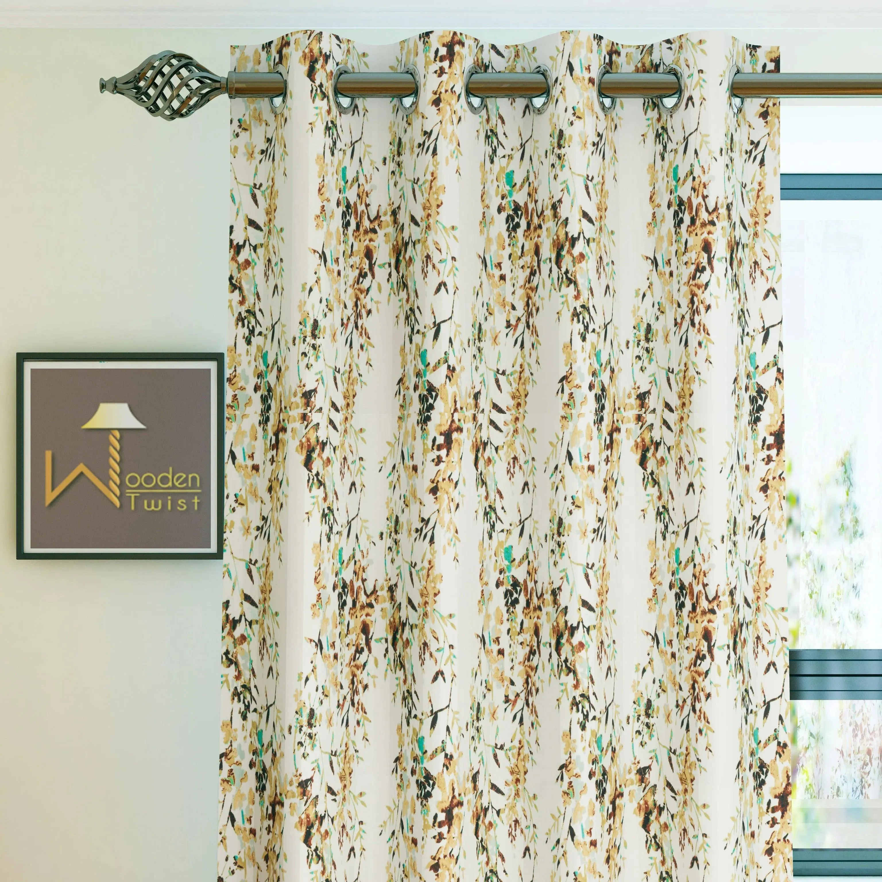 Wooden Twist Light Filtering 7 Ft Rectangular Holland Fabric Curtain ( Mustard )
