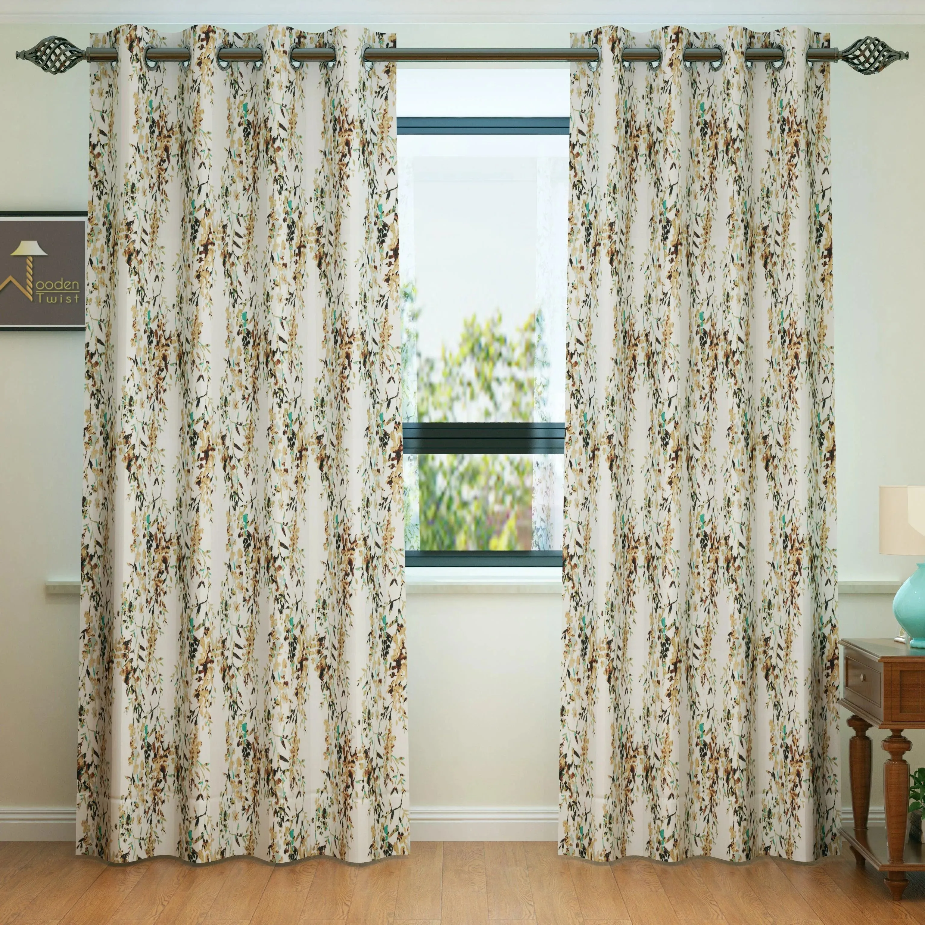Wooden Twist Light Filtering 7 Ft Rectangular Holland Fabric Curtain ( Mustard )