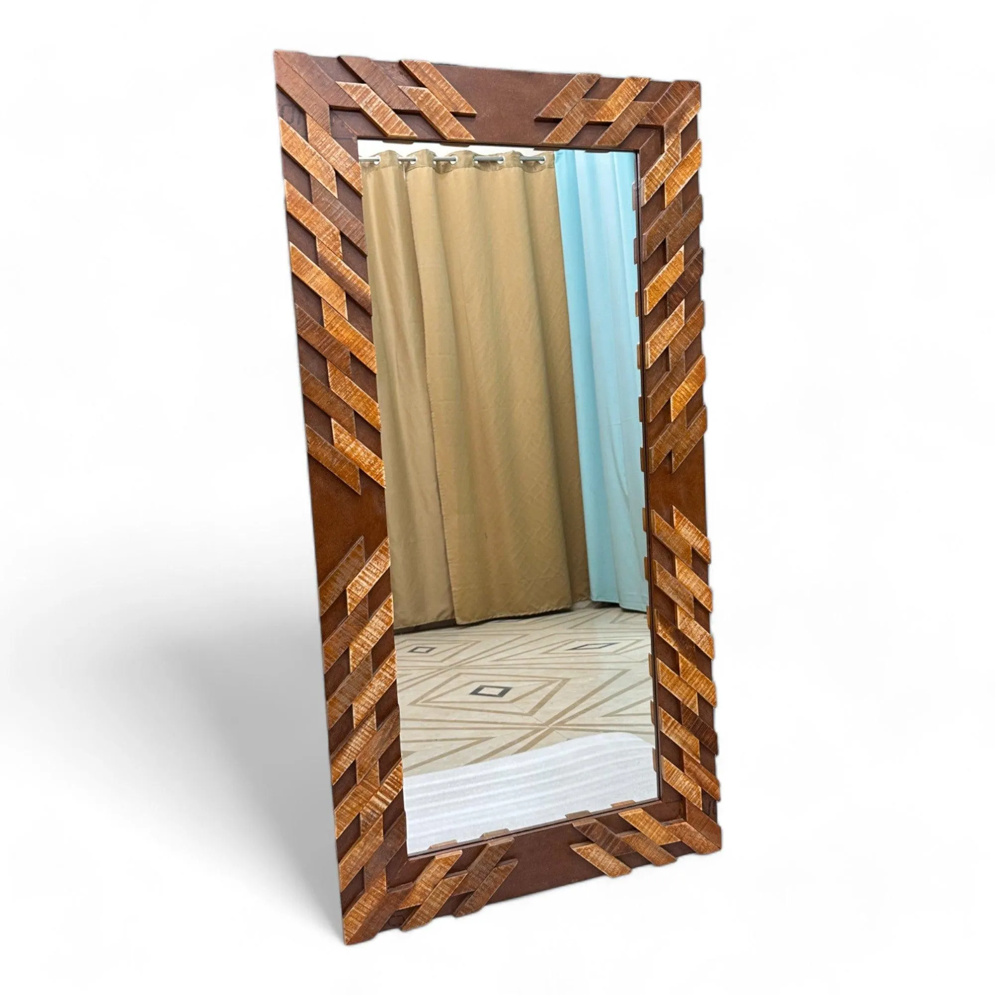 Wooden Twist Nuzzle Traditional Rectangular Hand-Carved Mango Wood Decorative Wall Standing Frame (60 x 30 inch)