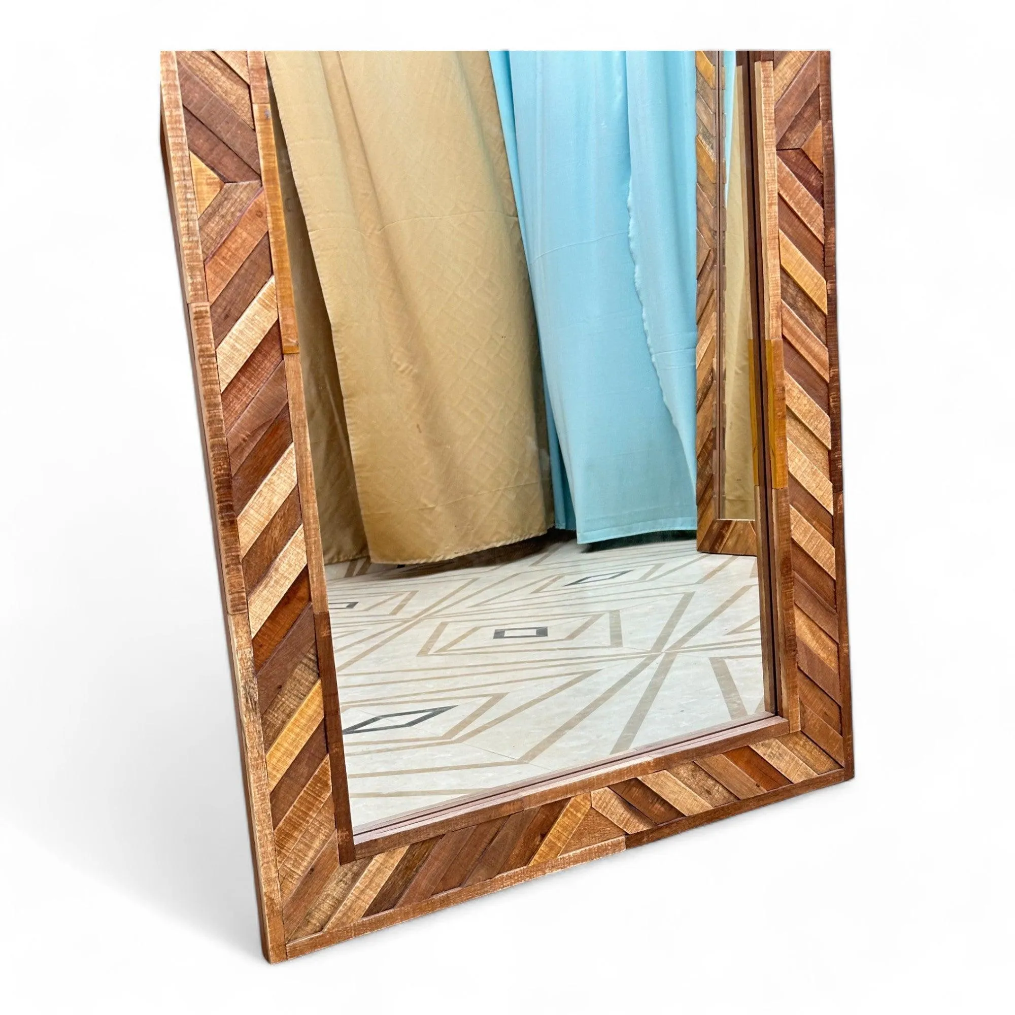 Wooden Twist Nuzzle Traditional Rectangular Hand-Carved Mango Wood Decorative Wall Standing Frame (60 x 30 inch)