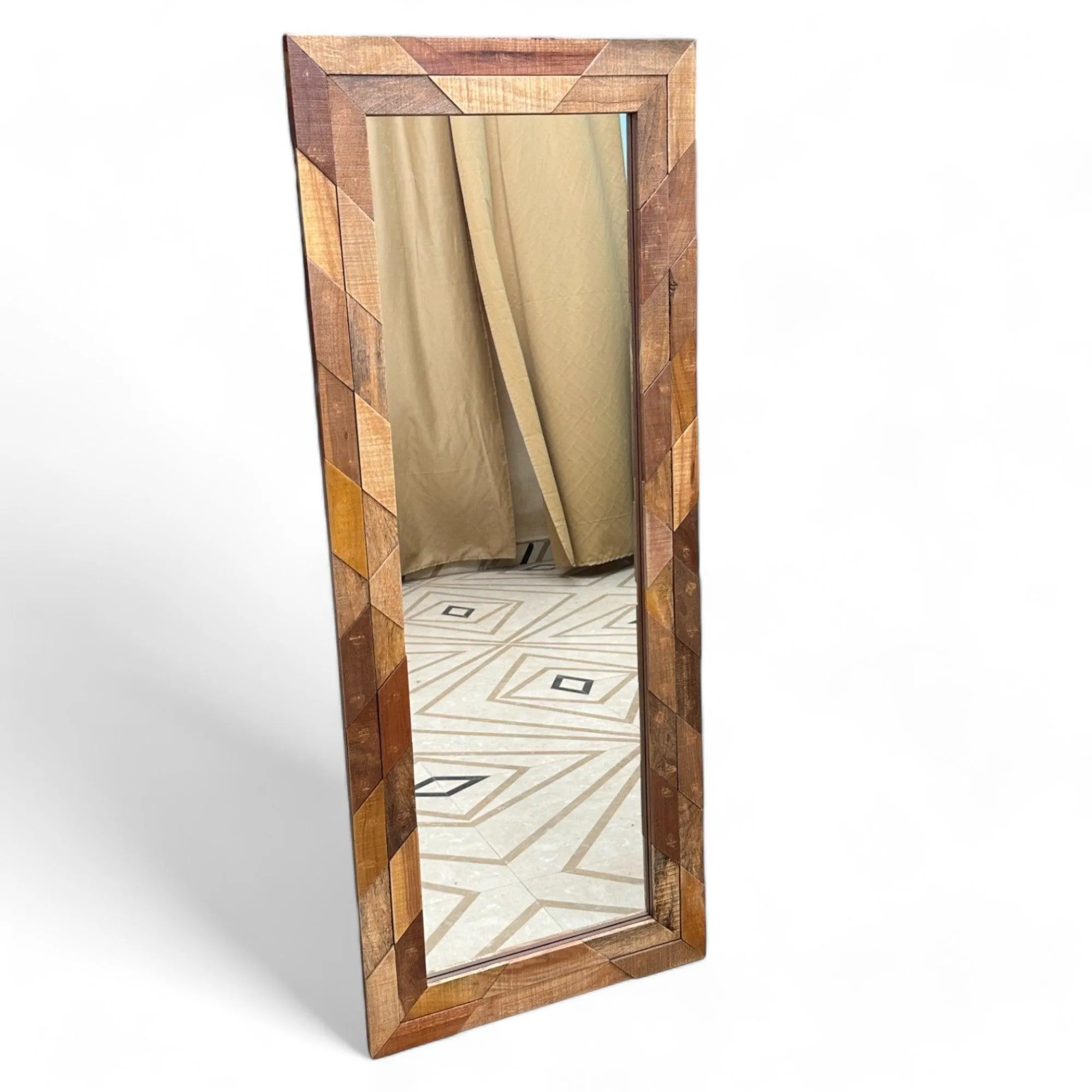 Wooden Twist Nuzzle Traditional Rectangular Hand-Carved Mango Wood Decorative Wall Standing Frame (60 x 30 inch)