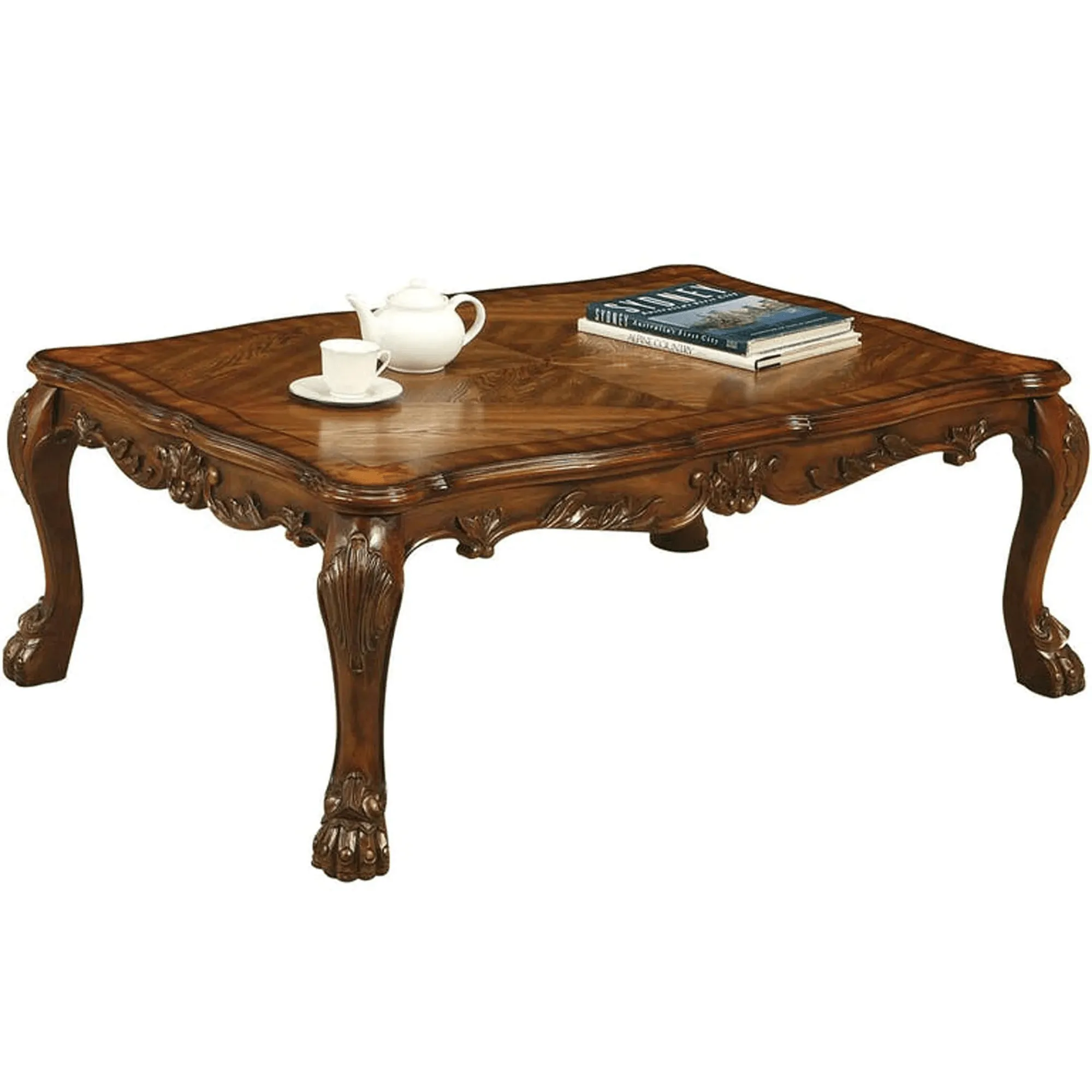Wooden Twist Sallow Hand Carved Modern Teak Wood Rectangle Coffee Table